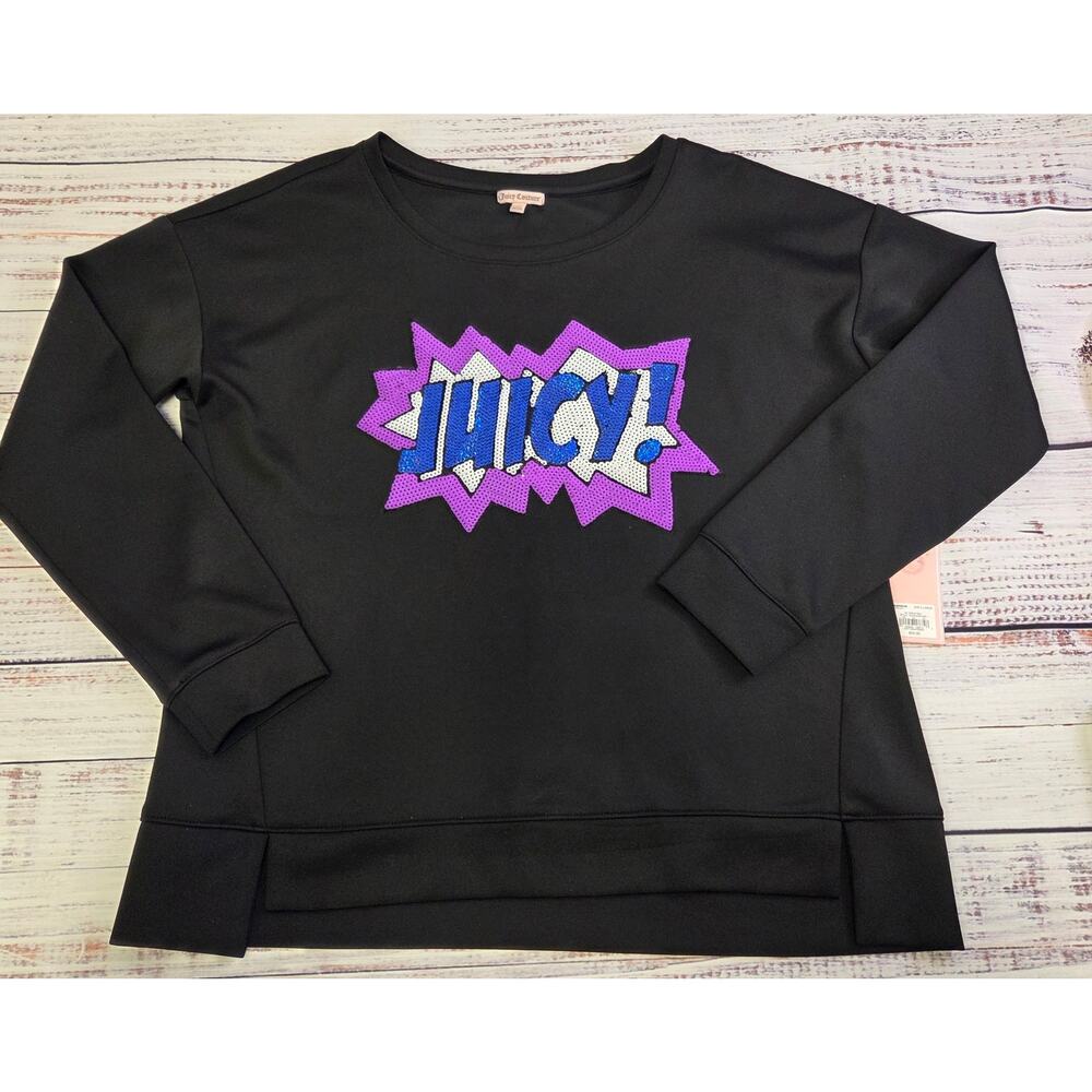 Juicy Couture XL Sequin Logo Sweatshirt Black NWT Graphic Pullover